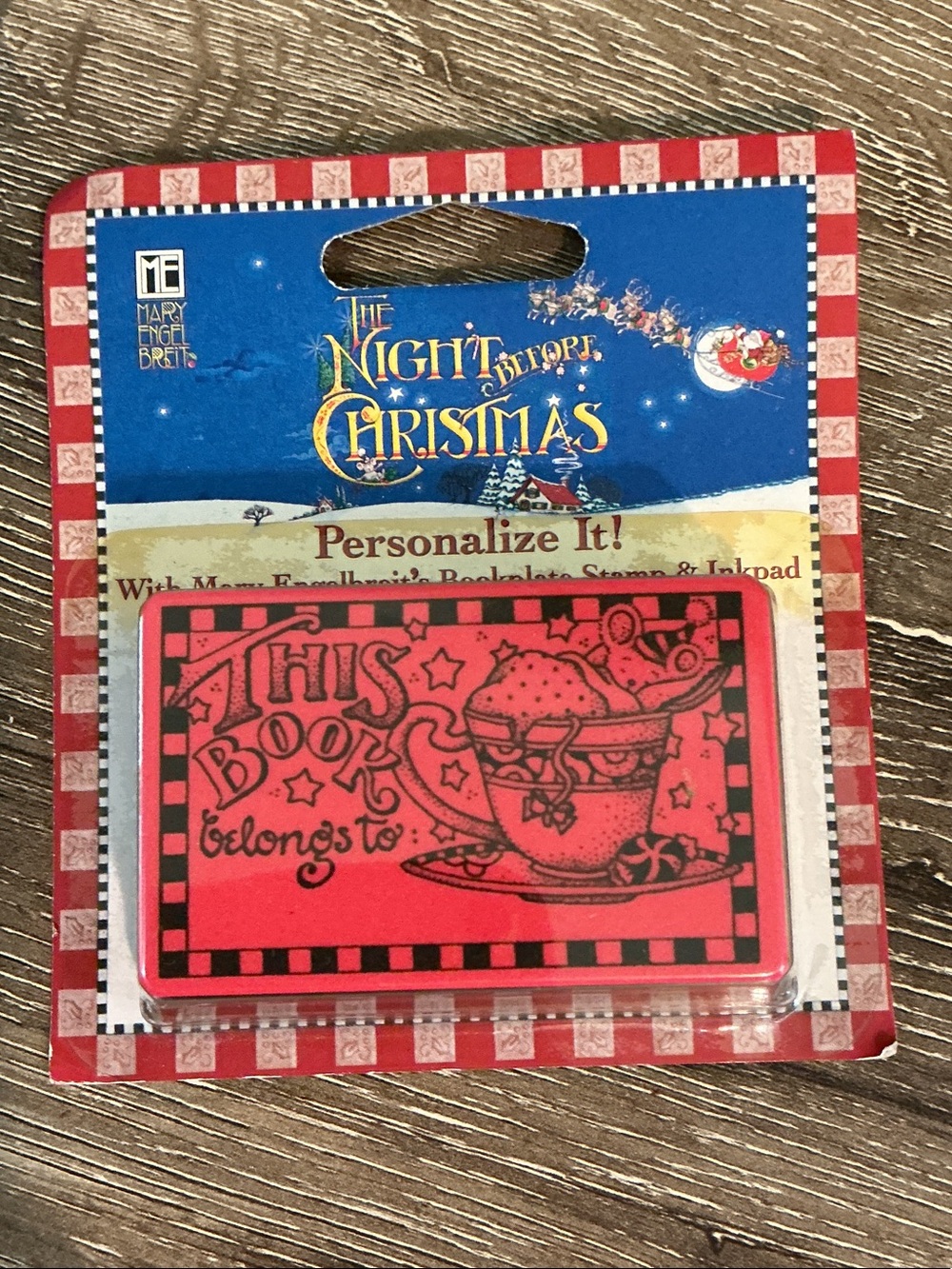Mary Engelbreit Red Black Bookplate Stamp & Ink Pad The Night Before Christmas